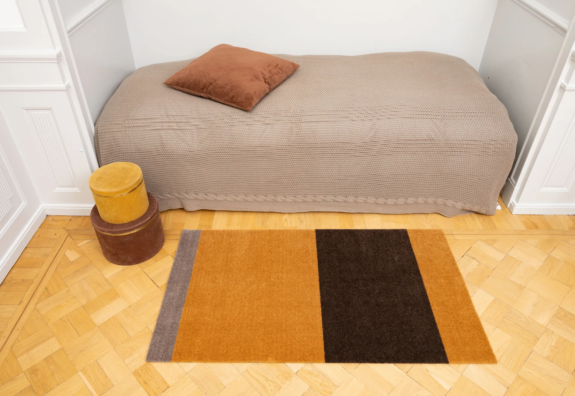 Stripes hallway rug horizontal, Dijon-brown-sand. 67x120 cm tica copenhagen