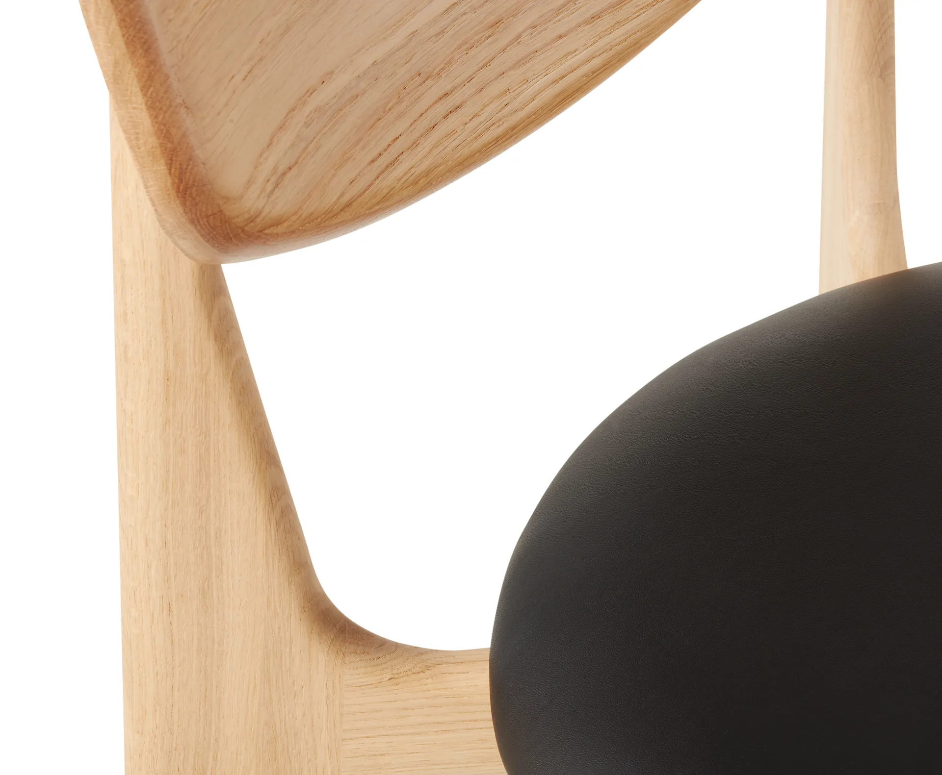 Slab dining chair upholstered seat, Natural oak-black leather Tom Dixon