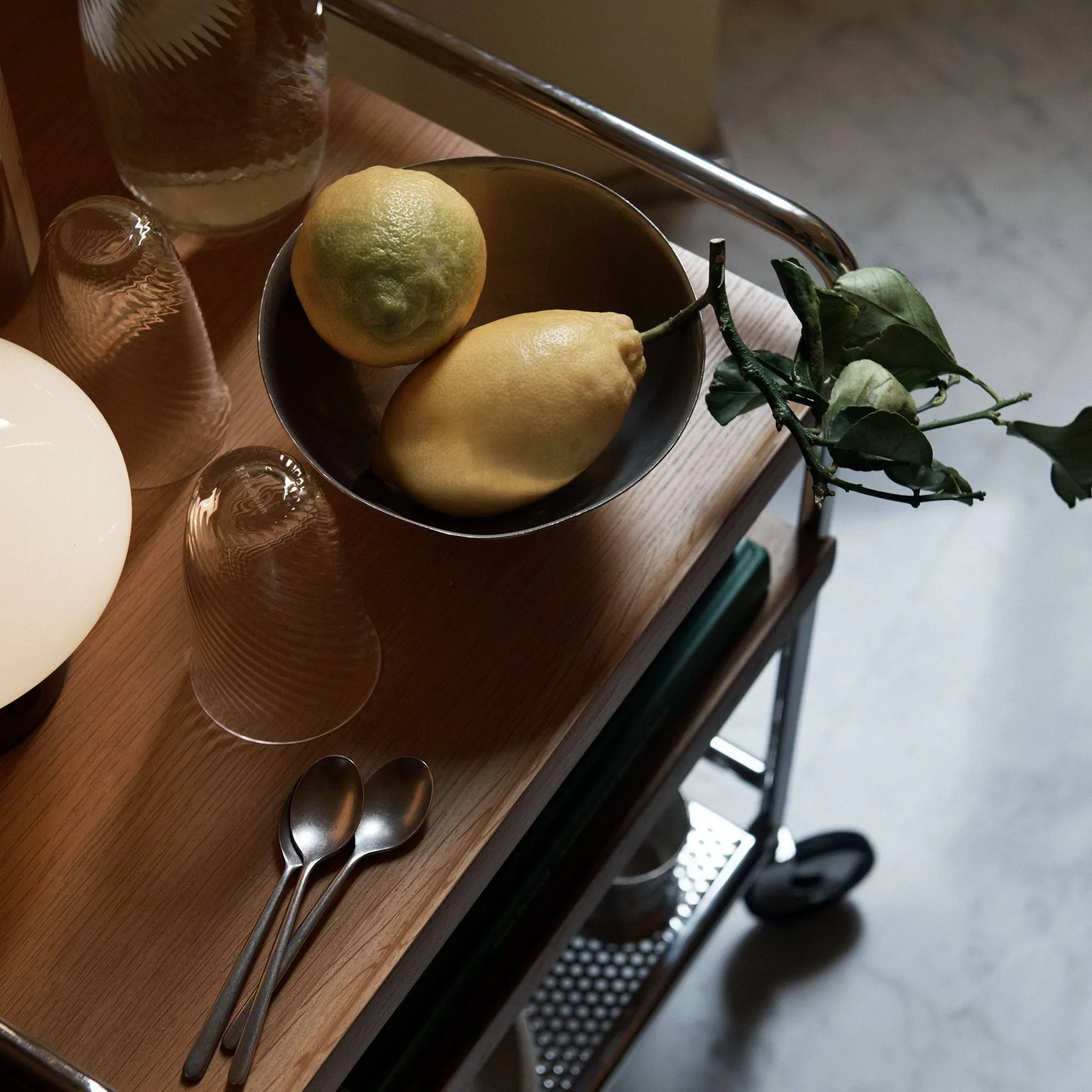 Alima NDS2 serving trolley, Lacquered walnut-chrome &Tradition