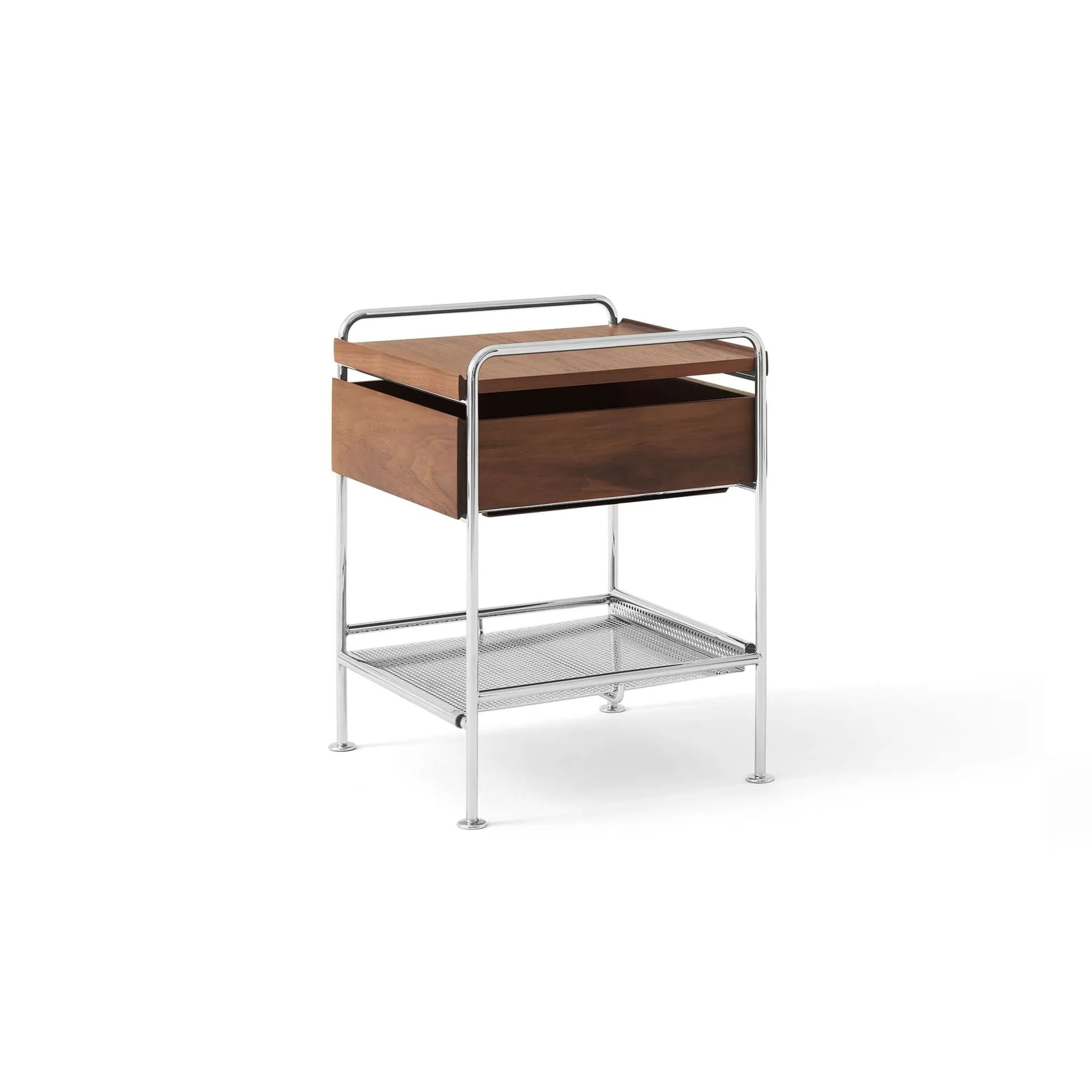 Alima NDS3 side table, Lacquered walnut-chrome &Tradition