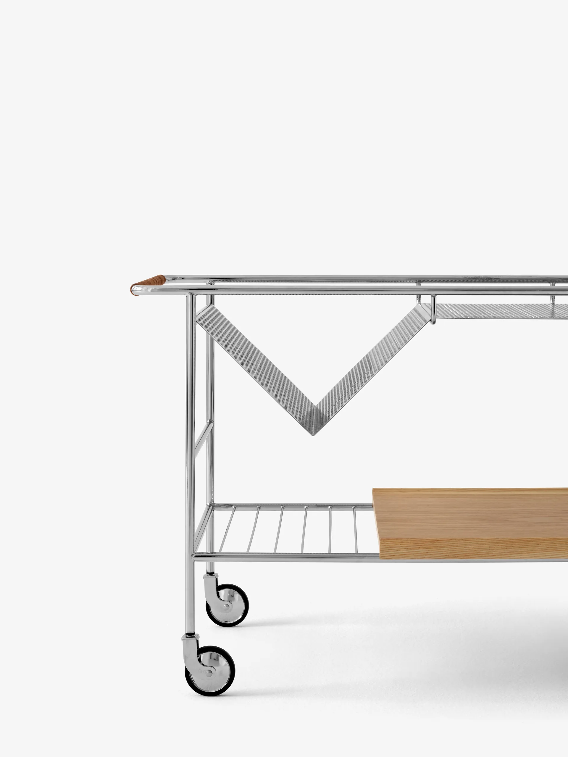 Alima storage trolley varnished oak, Chrome & lacquered oak &Tradition