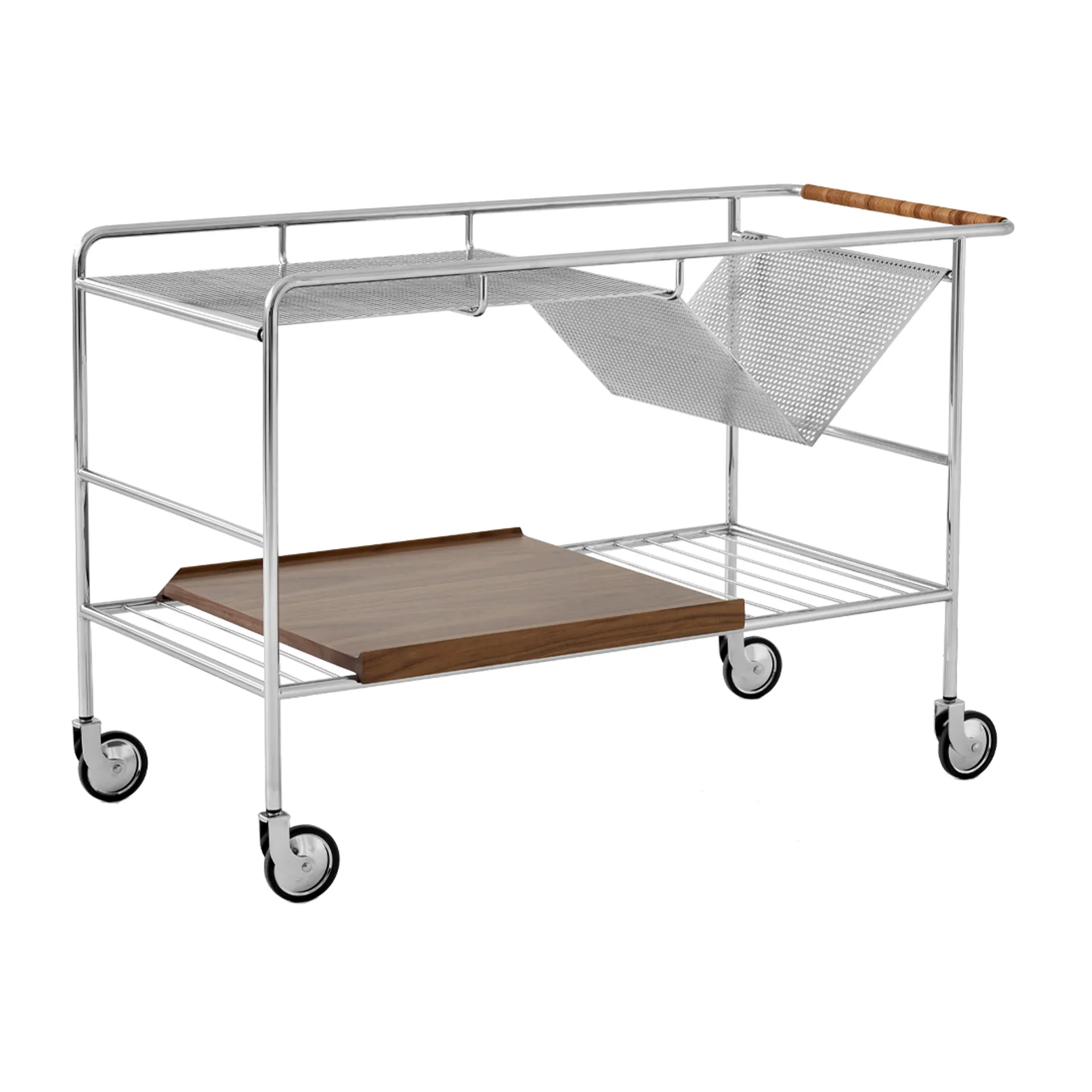 Alima storage trolley varnished walnut, Chrome & lacquered walnut &Tradition