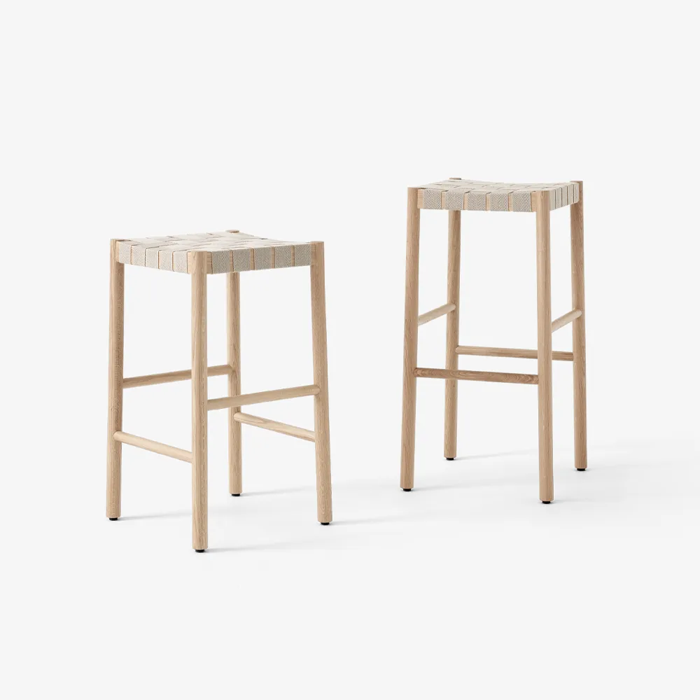 Betty TK8 barstool, Black, natural braided linen band seat &Tradition