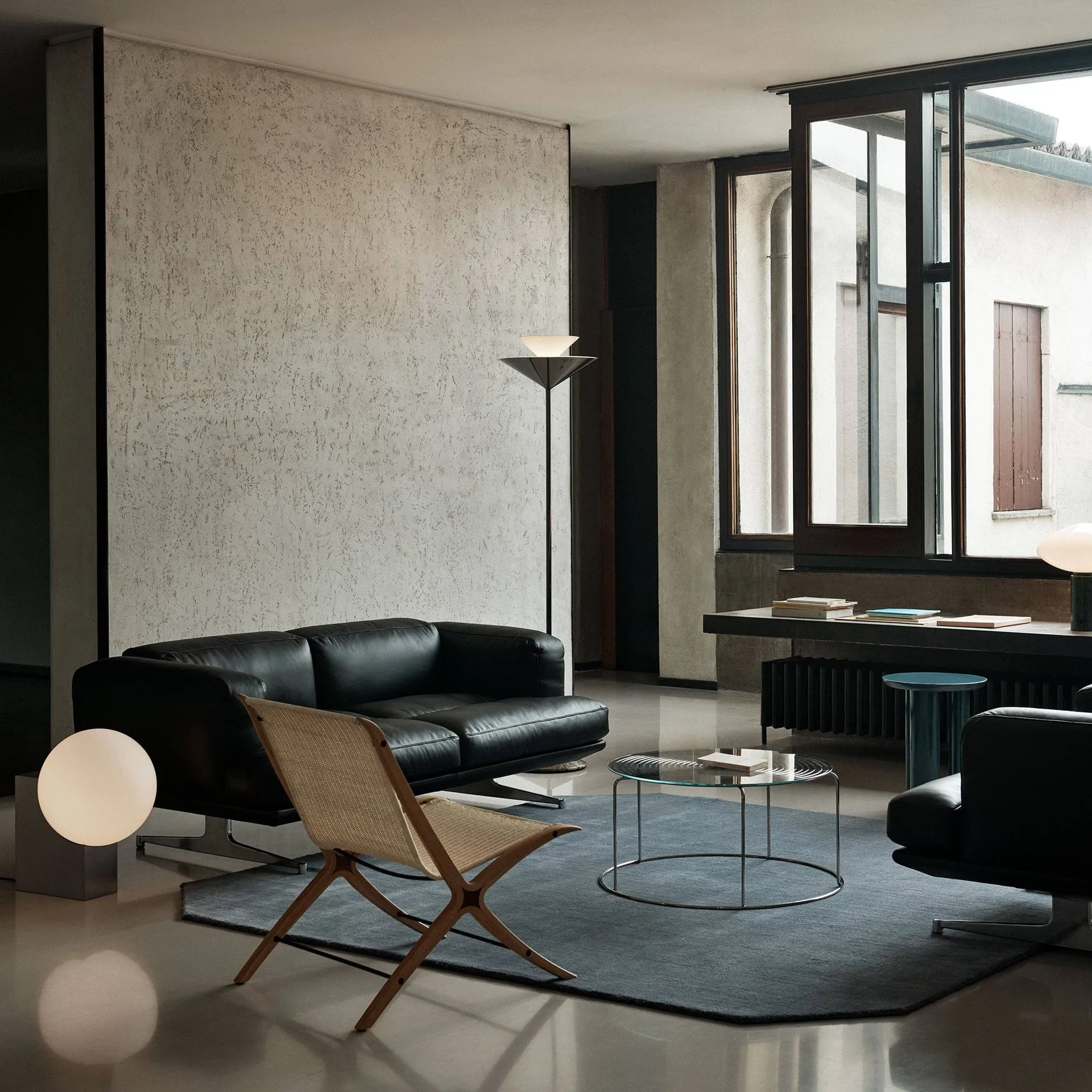 Gio LN 28 floor lamp, Dark chrome, marble &Tradition