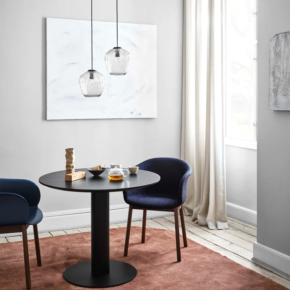 In Between SK11 dining table, Oak smoked oil matte black metal stand &Tradition