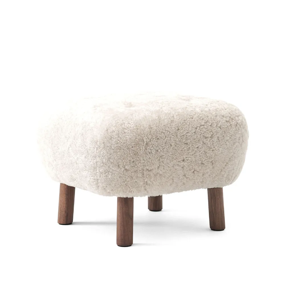 Little Petra ATD1 footstool, Sheepskin moonlight-oiled walnut legs &Tradition