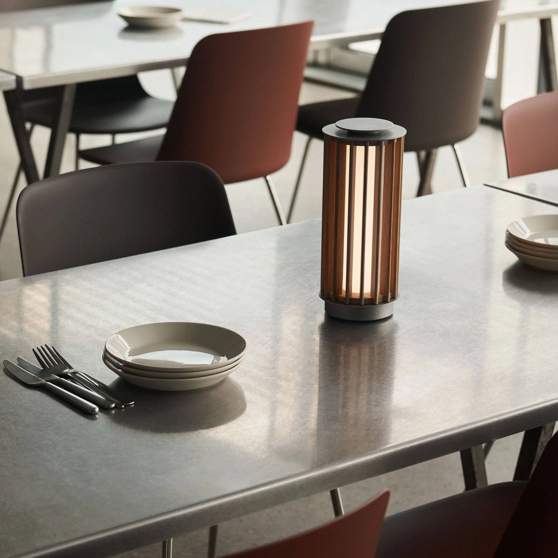 Numbra TY3 portable table lamp, Lacquered oak-tumbled aluminium &Tradition