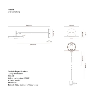 Asteria Wall wall lamp - Long, Black-chrome - Umage