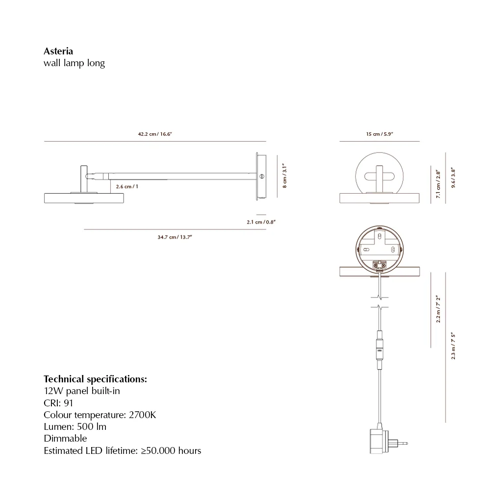 Asteria Wall wall lamp, Long, Nuance olive-chrome Umage