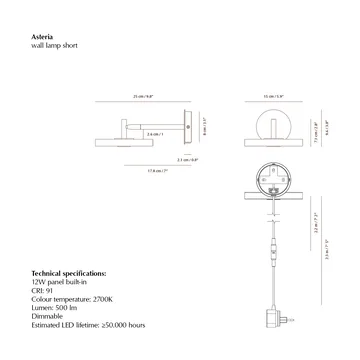 Asteria Wall wall lamp - Short, Nuance olive-chrome - Umage
