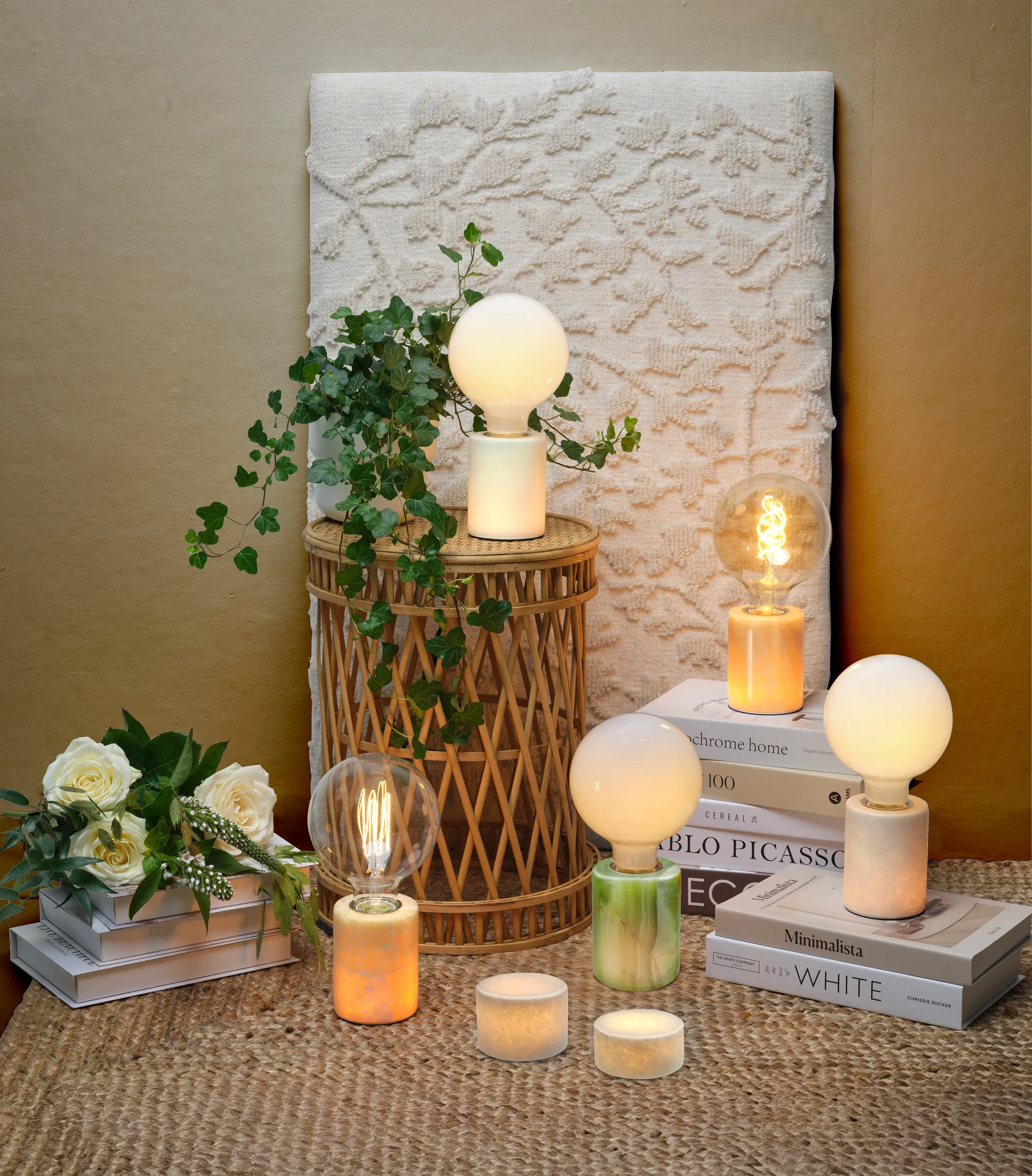 Marble lamp base, Beige gloss, Ø8x10.5 cm Unison