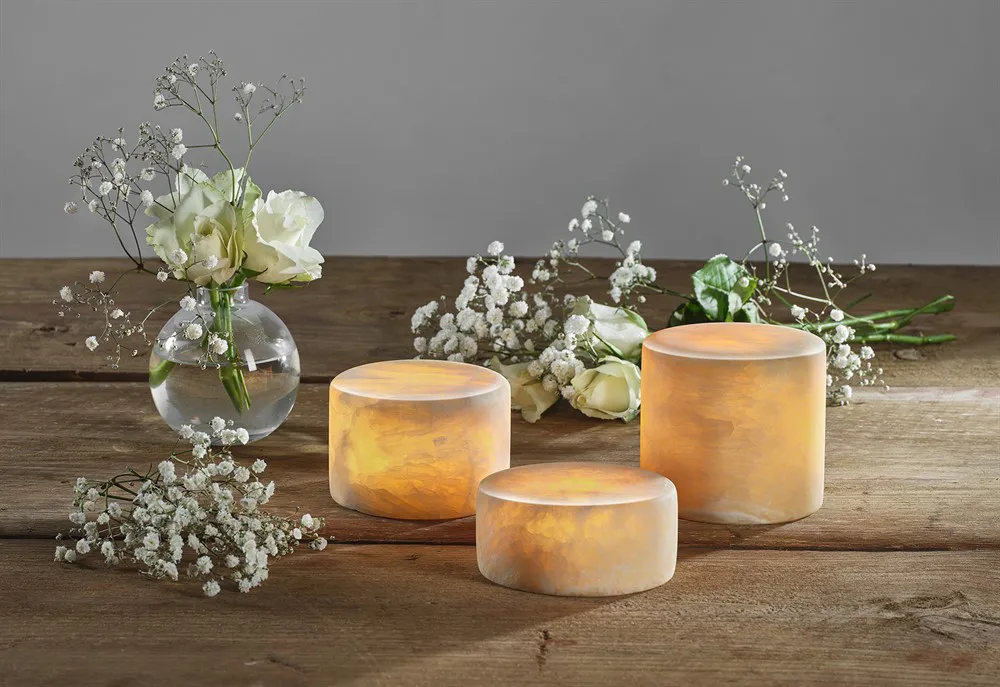 Marble table candle, Beige silk matte, Ø8x6 cm Unison