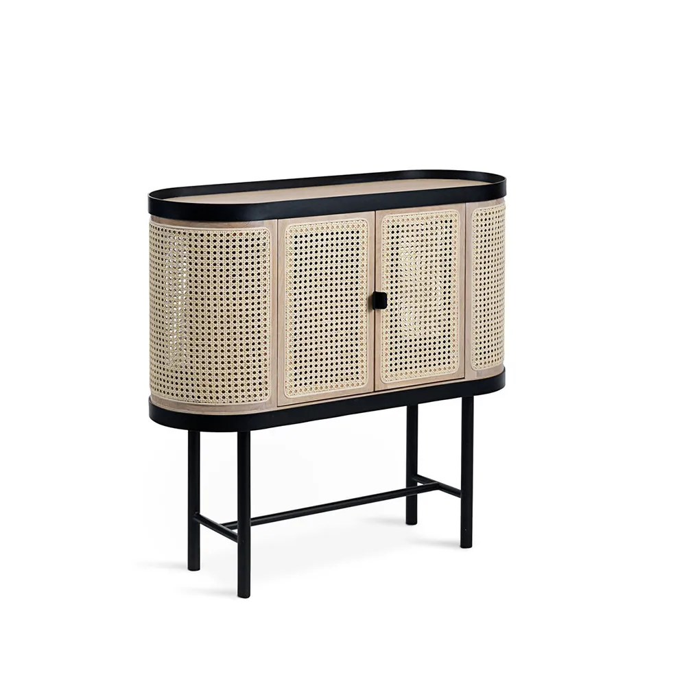 Be My Guest bar cabinet, Rotting. White oiled oak. black steel stand Warm Nordic