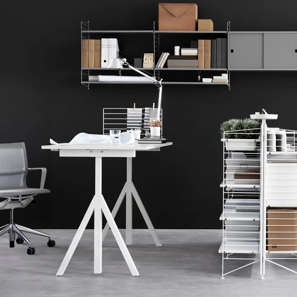 Works base for desk, White, height-adjustable Works