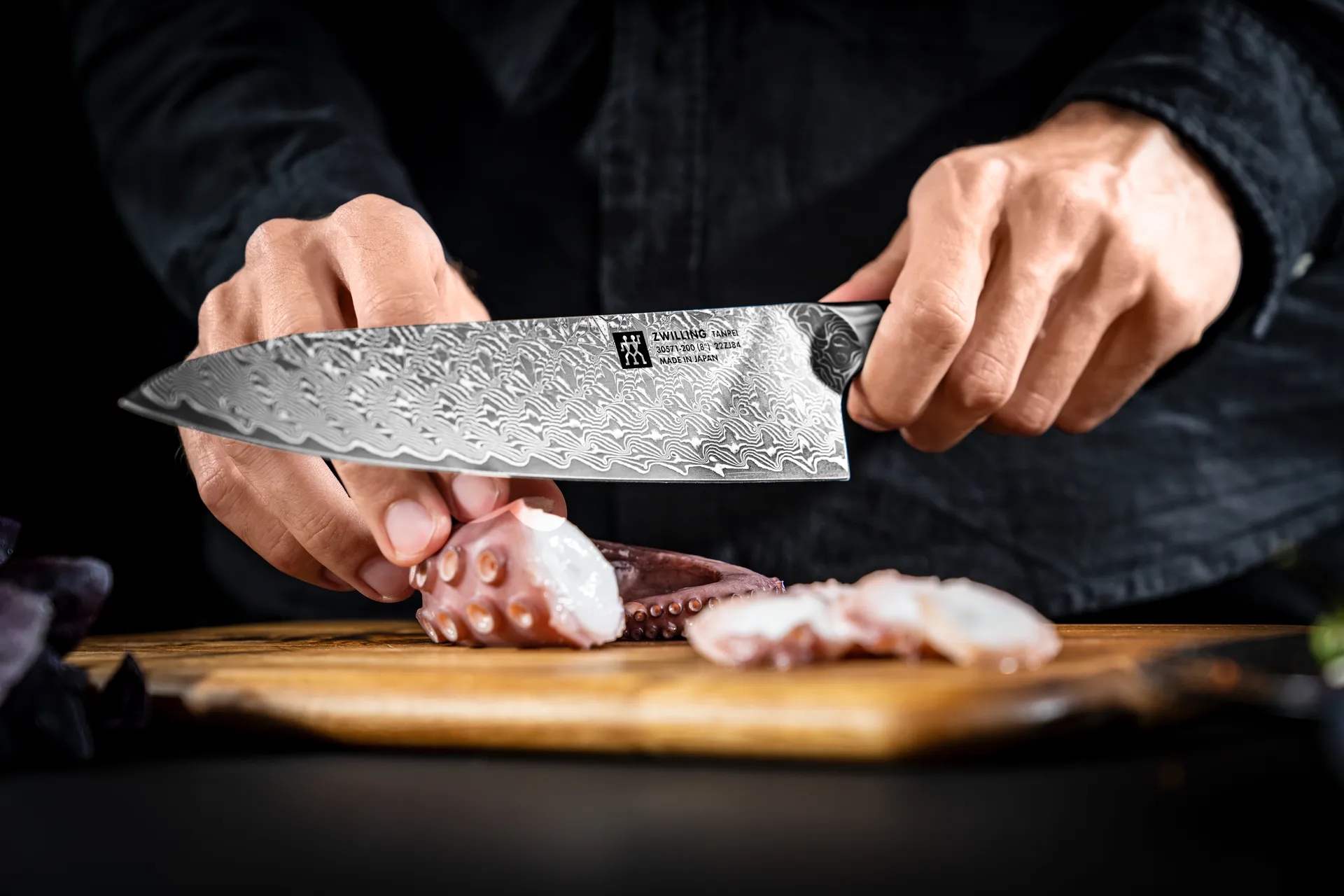Zwilling Tanrei chef's knife Gyutoh 20 cm, Damascus-black Zwilling