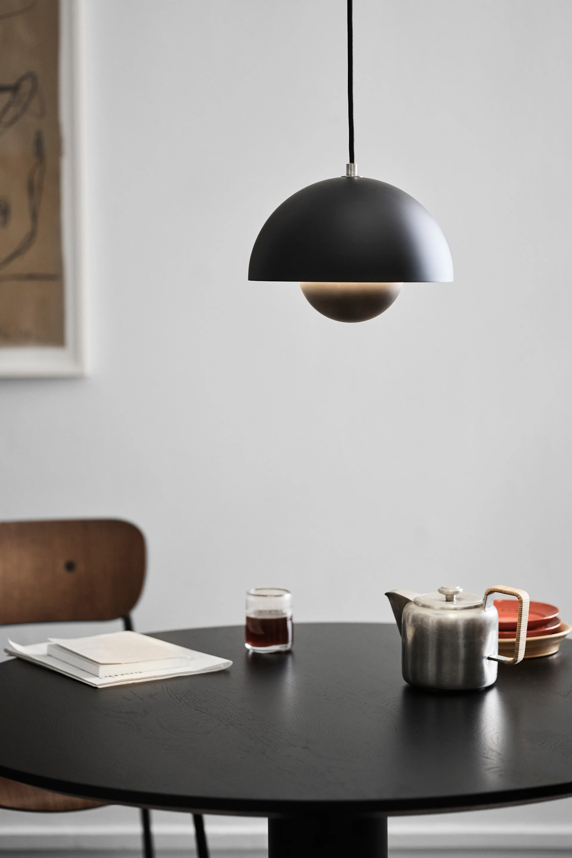 Here you see the Scandinavian design lamp the VP1 hanging in a window. 